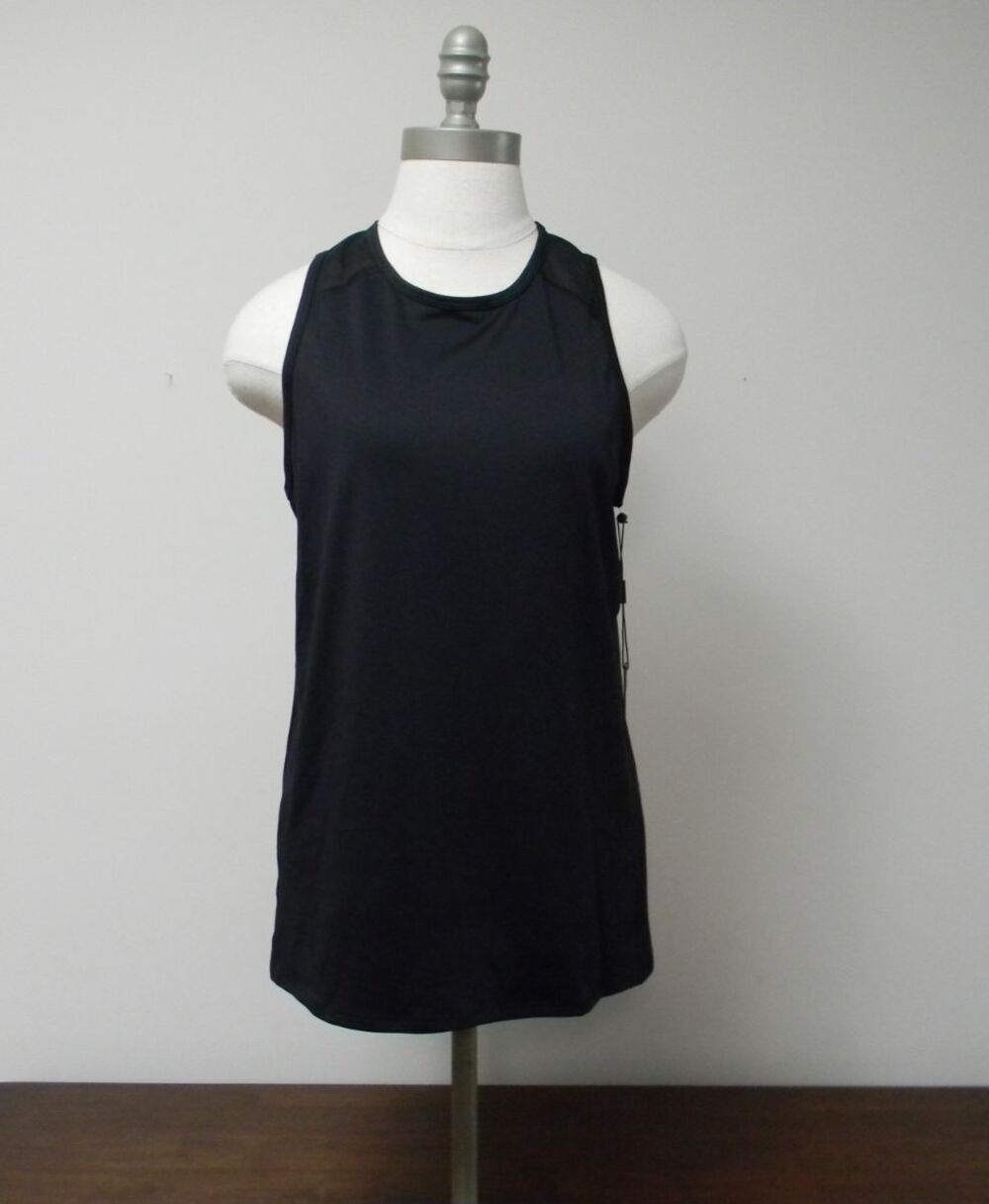 Donna Karan Active Tank Sleeveless Black Mesh Athletic Workout Running NwT